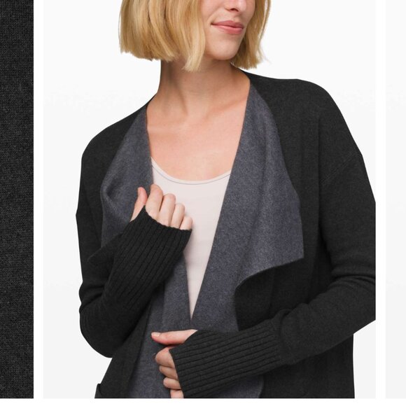 Lululemon Still Lotus Wrap - Reversible Heathered Black / Heathered Titanium - Picture 3 of 6